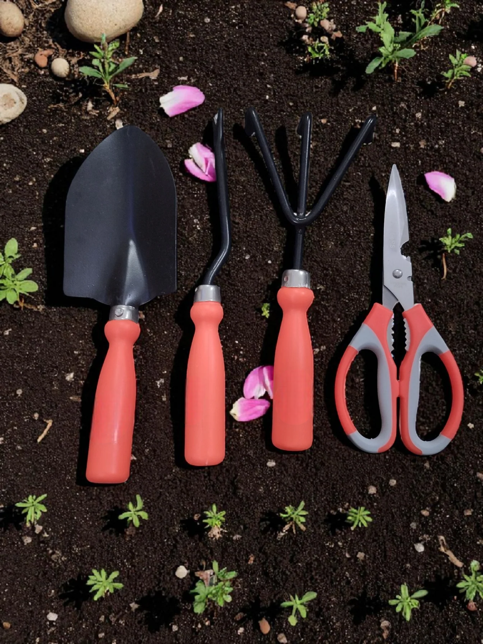 JMK 4-Piece Premium Garden Tool Set with Ergonomic Handles – Trowel, Hand Fork, Cultivator & Pruning Shear